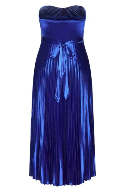 City Chic Maddison Strapless Satin Maxi Dress In Blue