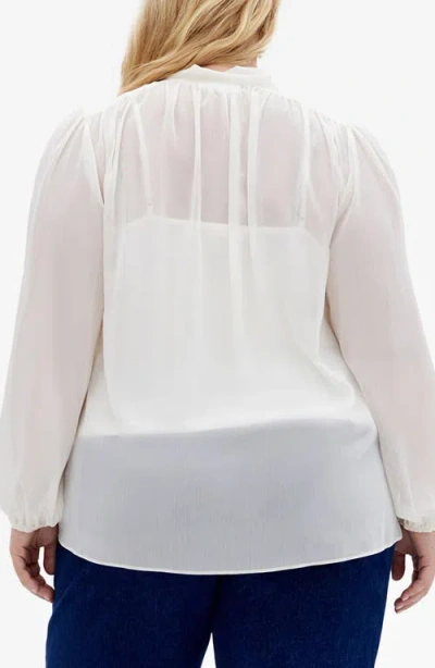 City Chic Seline Tie Neck Chiffon Shirt In White