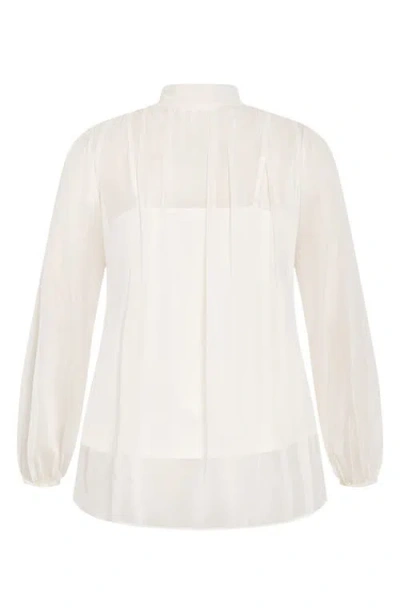 City Chic Seline Tie Neck Chiffon Shirt In White