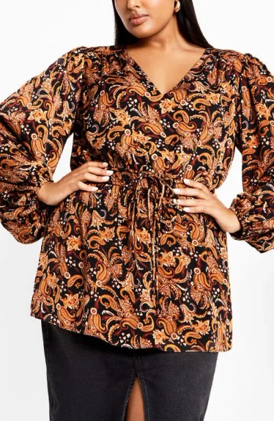 City Chic Makayla Print Top In Brown