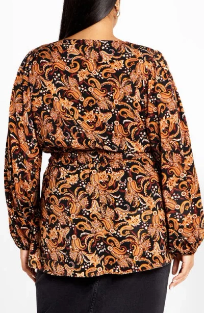 City Chic Makayla Print Top In Brown