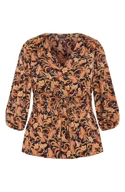 City Chic Makayla Print Top In Brown
