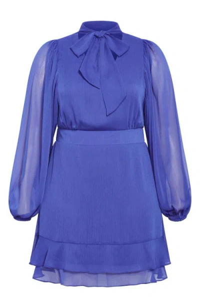 City Chic Kendall Long Sleeve Dress In Blue