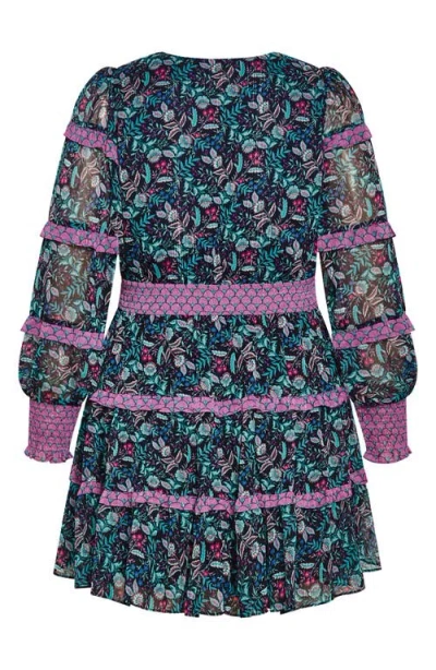 City Chic Iris Metallic Stripe Print Long Sleeve Tiered Dress In Multi