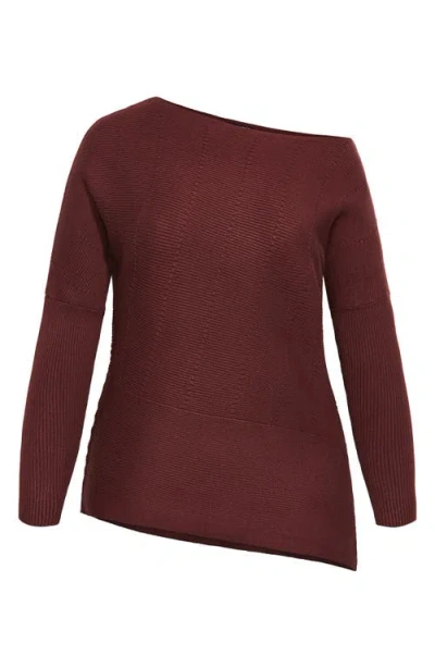 City Chic Lean In One-shoulder Rib Sweater In Red
