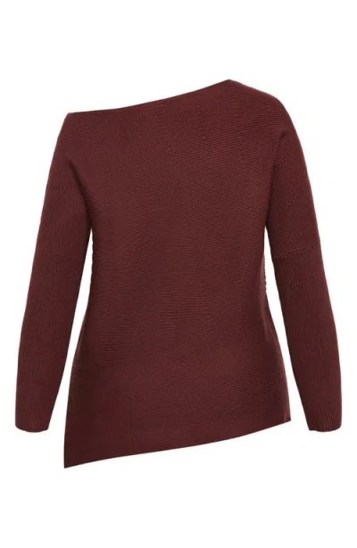City Chic Lean In One-shoulder Rib Sweater In Red