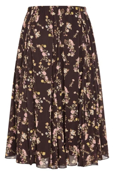 City Chic Serene Print Pleated Maxi Skirt In Multi