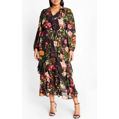 City Chic Macie Floral Tie Waist Maxi Dress In Multi