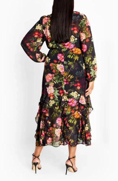 City Chic Macie Floral Tie Waist Maxi Dress In Multi