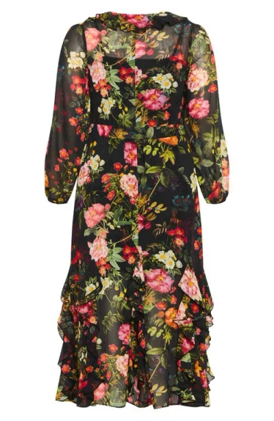 City Chic Macie Floral Tie Waist Maxi Dress In Multi