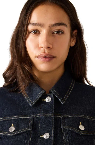 Steve Madden Blu Elbow Sleeve Denim Trucker Jacket In Brown