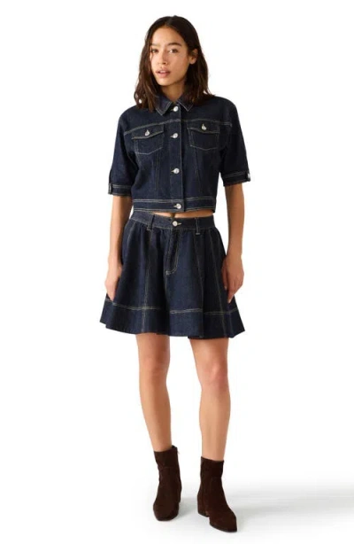 Steve Madden Blu Elbow Sleeve Denim Trucker Jacket In Brown