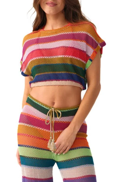 Pq Swim Renee Stripe Sheer Crop Cover-up Top In Multi