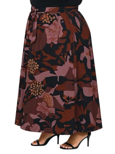 24seven Comfort Apparel Plus Size Fall Floral Print Maxi Skirts In Purple