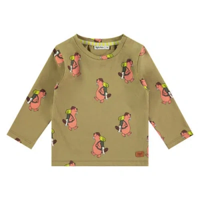 Babyface Allover Beaver Graphic Long Sleeve T-shirt In Brown