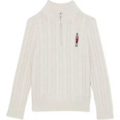 Reiss Kids' Nollaig Embroidered Nutcracker Cabled Quarter Zip Sweater In Neutral