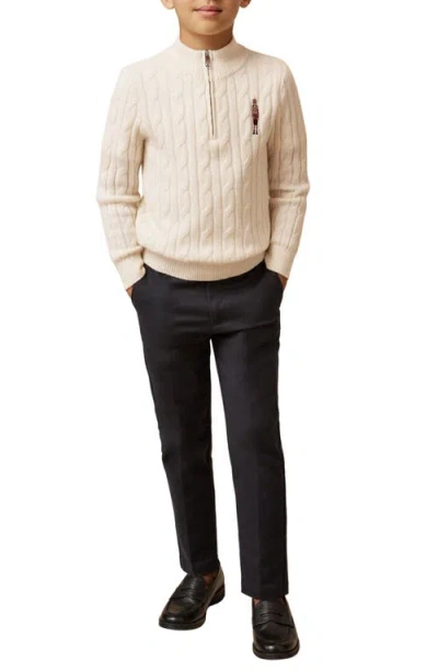 Reiss Kids' Nollaig Embroidered Nutcracker Cabled Quarter Zip Sweater In Neutral