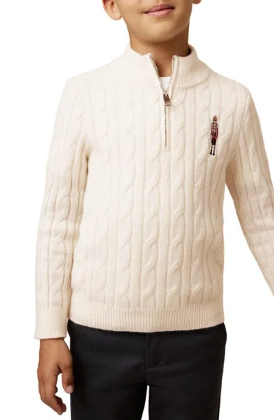 Reiss Kids' Nollaig Embroidered Nutcracker Cabled Quarter Zip Sweater In Neutral