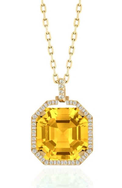 Goshwara Gossip Asscher Cut Stone & Pavé Diamond Pendant Necklace In Yellow