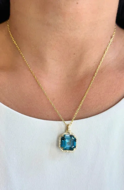 Goshwara Gossip Asscher Cut Stone & Pavé Diamond Pendant Necklace In Blue