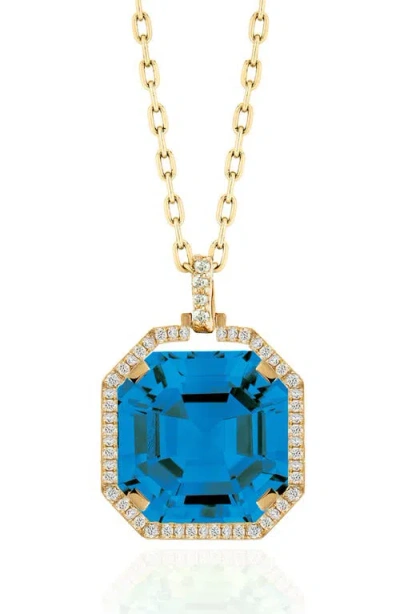 Goshwara Gossip Asscher Cut Stone & Pavé Diamond Pendant Necklace In Blue