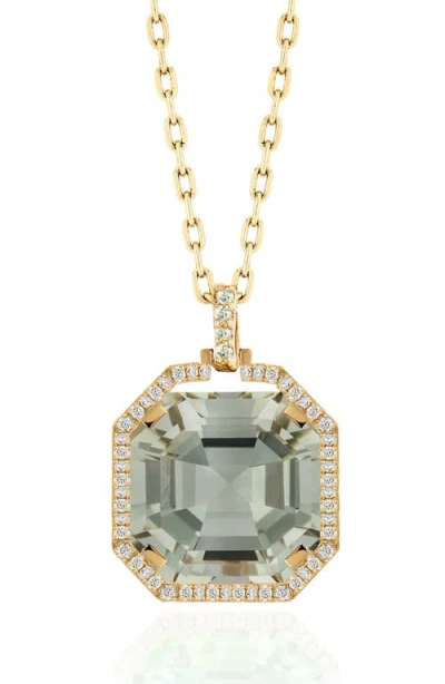 Goshwara Gossip Asscher Cut Stone & Pavé Diamond Pendant Necklace In Green