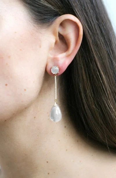 Goshwara 18k Yellow Gold Moon Quartz And Diamond Earrings In White