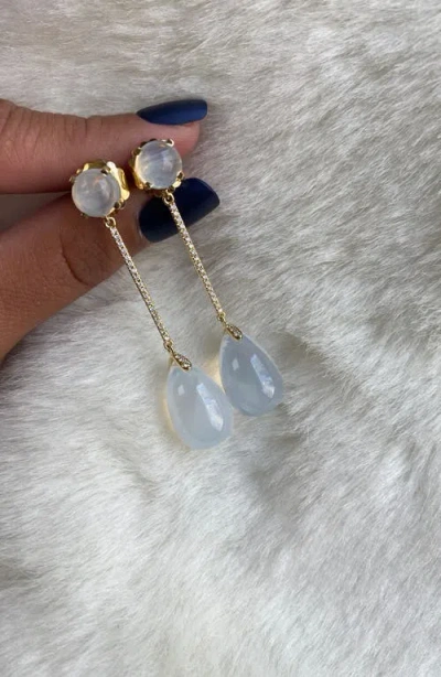 Goshwara 18k Yellow Gold Moon Quartz And Diamond Earrings In White