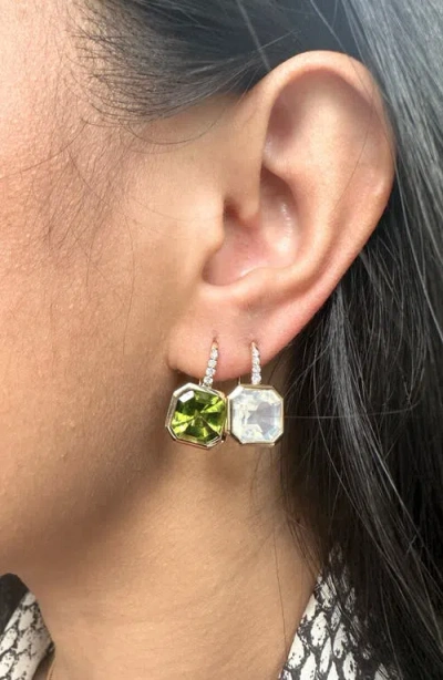 Goshwara Gossip Asscher Cut Peridot & Pavé Diamond Drop Earrings In Green