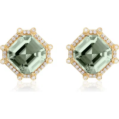 Goshwara Asscher Cut Stone Stud Earrings In Green