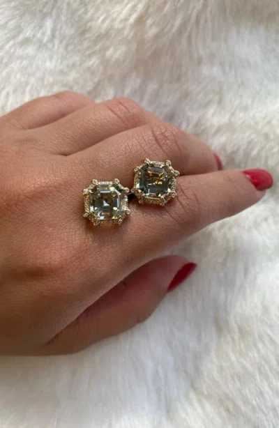 Goshwara Asscher Cut Stone Stud Earrings In Green