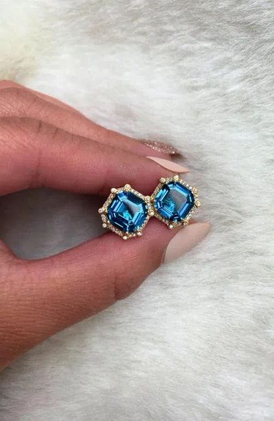Goshwara Asscher Cut Stone Stud Earrings In Blue