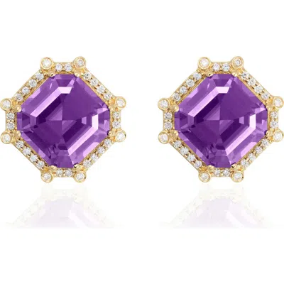 Goshwara Asscher Cut Stone Stud Earrings In Purple