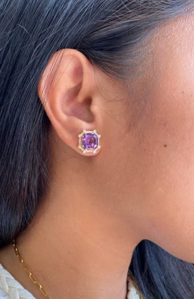 Goshwara Asscher Cut Stone Stud Earrings In Purple