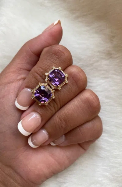 Goshwara Asscher Cut Stone Stud Earrings In Purple