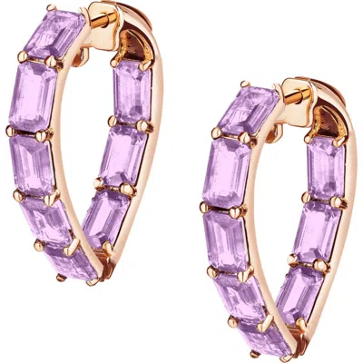 Goshwara Gossip Stone Heart Hoop Earrings In Purple