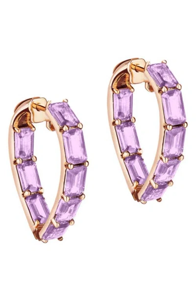 Goshwara Gossip Stone Heart Hoop Earrings In Purple