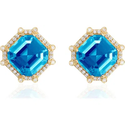 Goshwara Asscher Cut Stone Stud Earrings In Blue