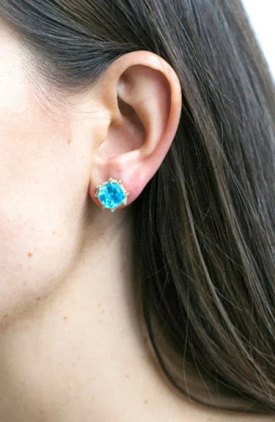 Goshwara Asscher Cut Stone Stud Earrings In Blue