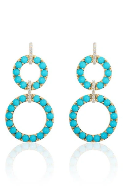 Goshwara Turquoise Cabochon & Diamond Circle Drop Earrings In Blue
