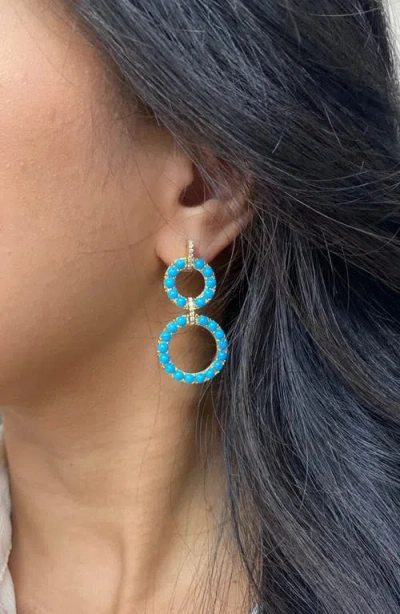 Goshwara Turquoise Cabochon & Diamond Circle Drop Earrings In Blue