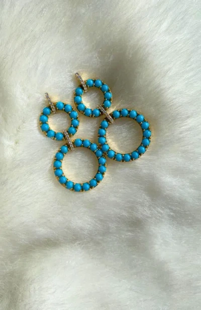 Goshwara Turquoise Cabochon & Diamond Circle Drop Earrings In Blue