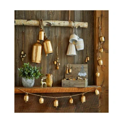 Tag Vine Jute Decorative Bells Set Of Three Antique Silver In Brown