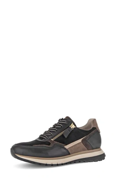 Gabor Leather Zip Sneaker In Black