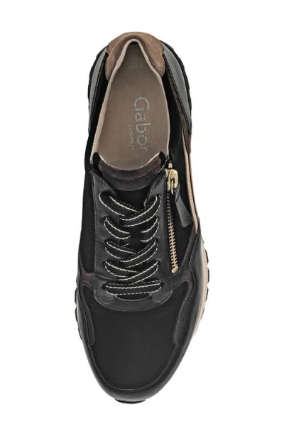 Gabor Leather Zip Sneaker In Black
