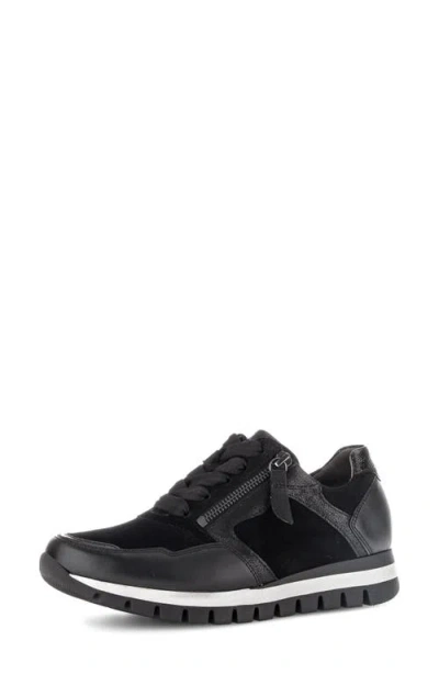 Gabor Leather Zip Sneaker In Black