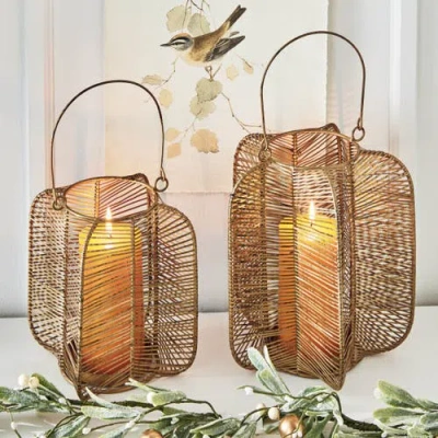 Tag Wells Antique Brass Candle Holders For Indoor Outdoor Use In Gold