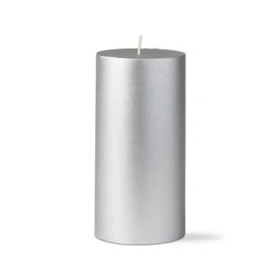 Tag Silver Metallic Pillar Candle Unscented Long Burning 80 Hours In Silver
