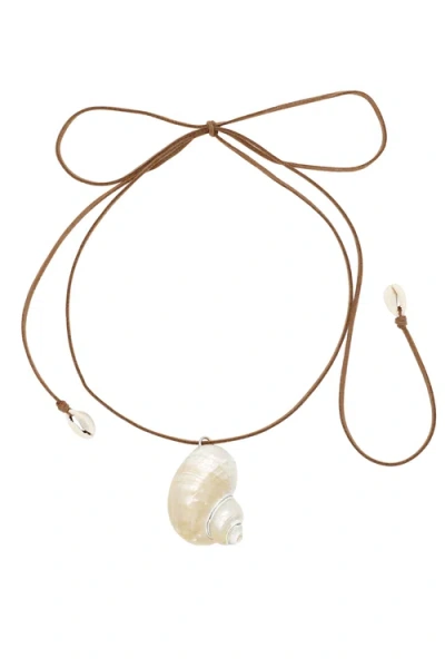 Velvet Luna Seashell Suede Wrap Necklace In Brown