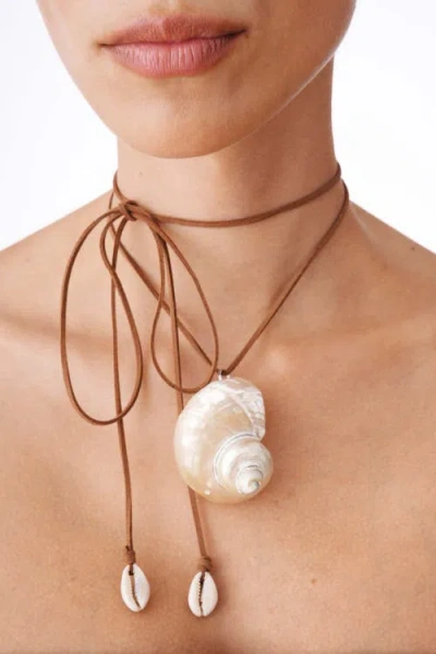 Velvet Luna Seashell Suede Wrap Necklace In Brown